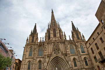 Fototapeta na wymiar Facade of Historic Barcelona Cathedral in Spain