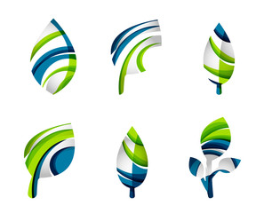 Set of abstract eco leaf icons, business logotype nature