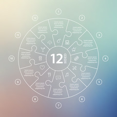 Fototapeta premium Business concept with options, parts, steps or processes. Circle puzzle infographic. Template for cycle diagram, graph, presentation and round chart. Vector blur background.