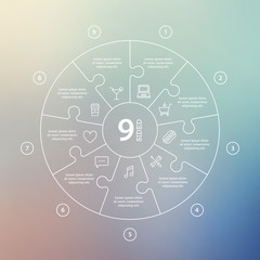Business concept with options, parts, steps or processes. Circle puzzle infographic. Template for cycle diagram, graph, presentation and round chart. Vector blur background.