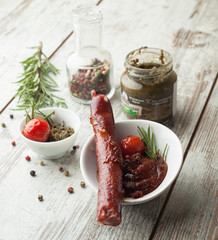Grilled sausages with vegetables