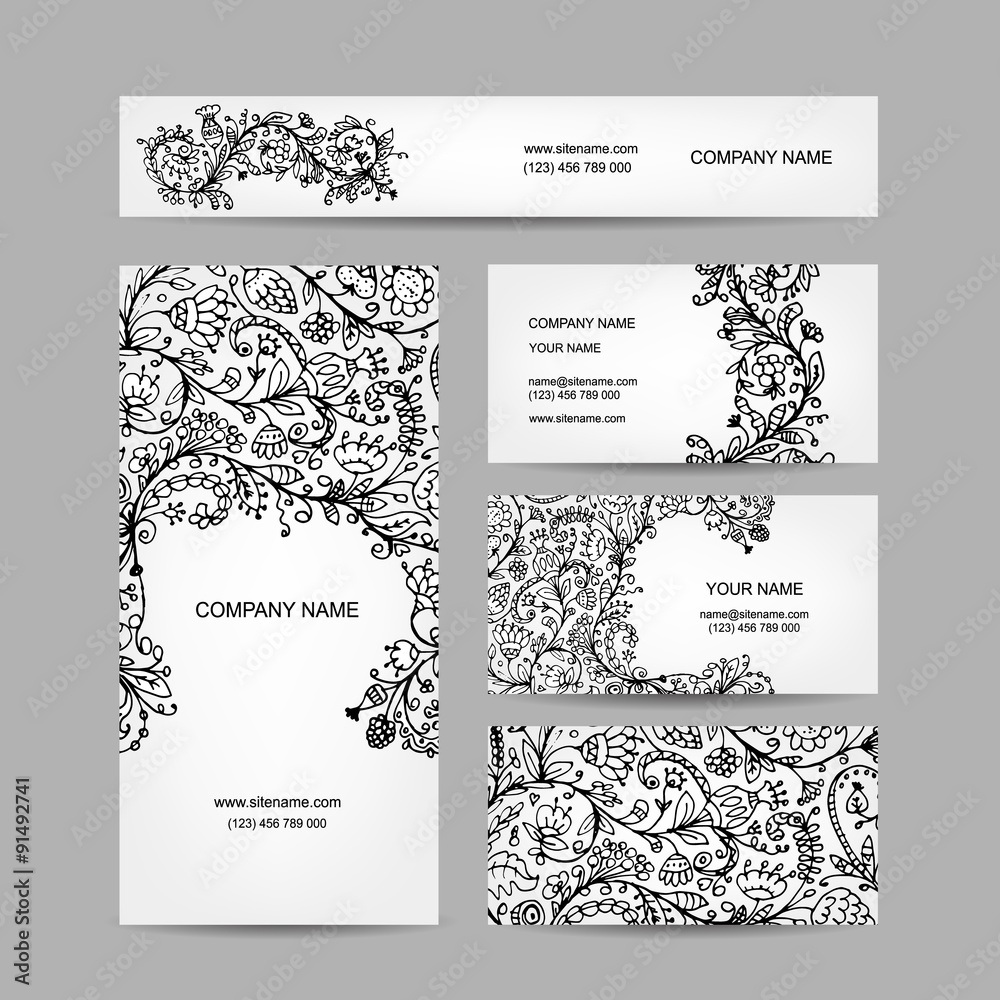 Wall mural Business cards collection, floral design