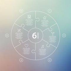 Business concept with options, parts, steps or processes. Circle puzzle infographic. Template for cycle diagram, graph, presentation and round chart. Vector blur background.
