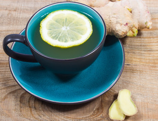 Tea with ginger and lemon. Concept for natural medicine.