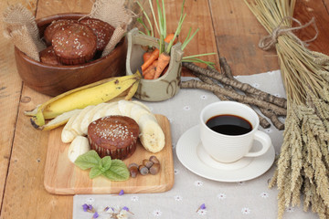 Banana cake of delicious and banana ripe with coffee.