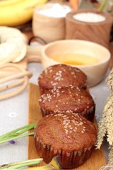 Banana cake of delicious and  banana ripe with making cake.