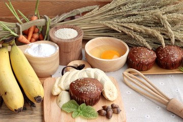 Banana cake of delicious and  banana ripe with making cake.