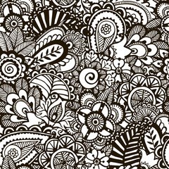 Doodle monochrome print.  Seamless background.