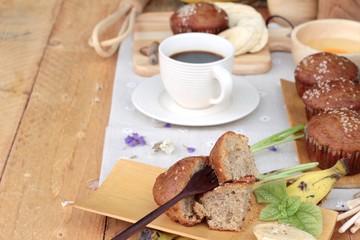 Banana cake of delicious and banana ripe with coffee.