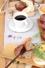 Banana cake of delicious and banana ripe with coffee.