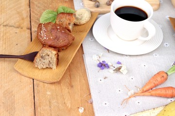 Banana cake of delicious and banana ripe with coffee.