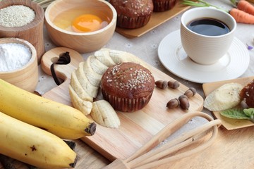 Banana cake of delicious and banana ripe with coffee.