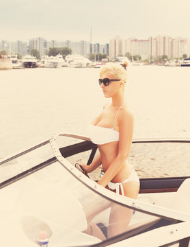 Pretty woman on a boat