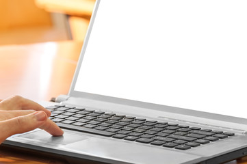 Closeup of man hands on laptop