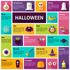 Flat Design Vector Icons Infographic Halloween Holiday Concept