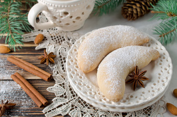 Fototapeta na wymiar Christmas homemade sugar cookies Crescent