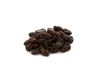 Dried raisins on white background