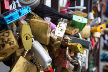 many padlocks on bridge, berlin