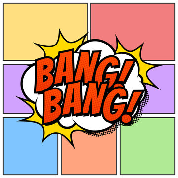Bang Bang Comic Book Cartoon Background Though Speech Scream Bubble Effects Onomatopoeia Halftone