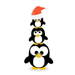merry christmas card with penguins set. 