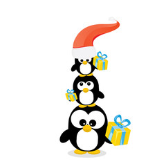 merry christmas card with penguins set. 