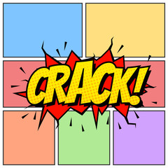 Crack Comic Book Cartoon Background Though Speech Scream Bubble Effects Onomatopoeia Halftone