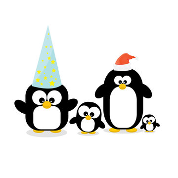 merry christmas card with penguins set. 