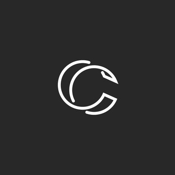 C logo monogram, outline letter black and white emblem, mockup design hotel sign