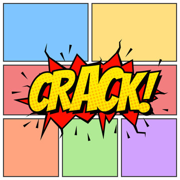 Crack Comic Book Cartoon Background Though Speech Scream Bubble Effects Onomatopoeia Halftone