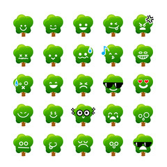 Collection of difference emoticon icon of Tree cartoon on the wh