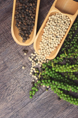 Fresh green pepper seeds and dried grain