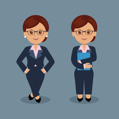 Set of business woman standing in various action.