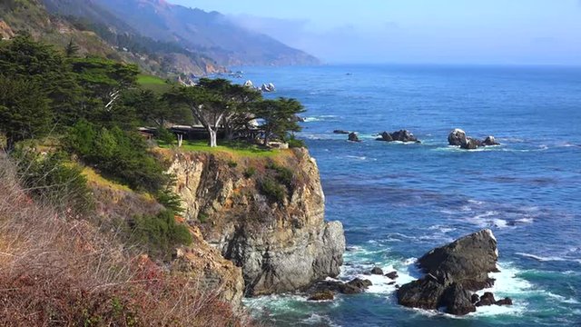 High angle view of the rugged coastline along California Highway One.