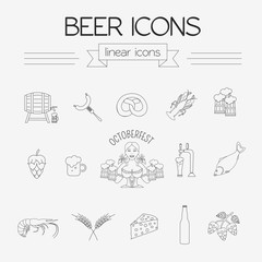 Beer icon set. Logos and badges template. Linear style. Octoberf