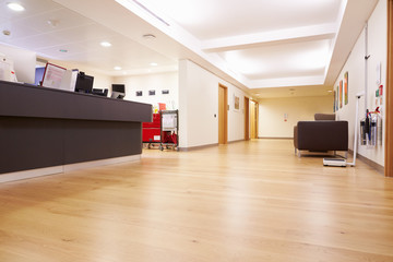 Empty Nurse's Station In Modern Hospital
