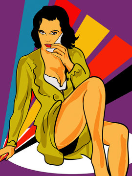 femme sexy t&eacute;l&eacute;phone,pin-up,pop art