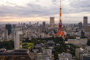 Tokyo Tower, Tokyo Skyline, japan city cityscape at twilight