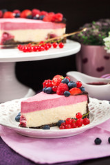 Portion of delicious raspberry cheesecake