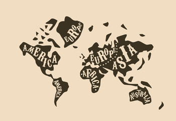 World map butcher cuts diagram vintage style vector
