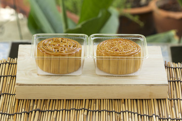 Moon cake on plastic box