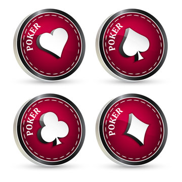 Set of red poker vector icons isolated on a white background, 3d symbol with perspective