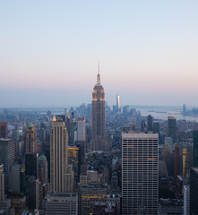 Fototapeta na wymiar Aerial night view of Manhattan skyline in New York