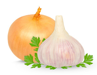 garlic and onion isolated on white background