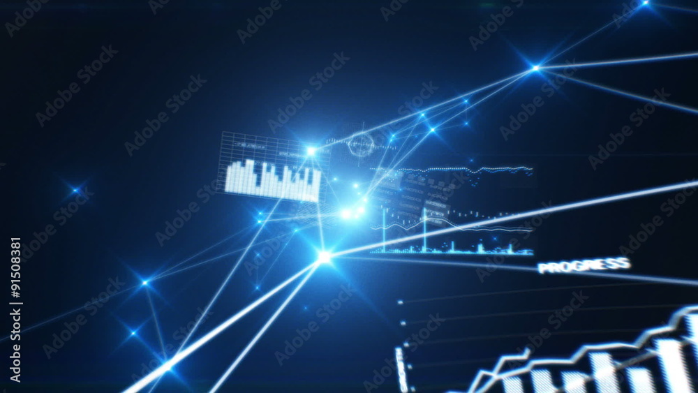 Canvas Prints beautiful flight through futuristic network with numbers and graphs. hd 1080.