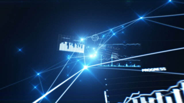 Beautiful Flight through Futuristic Network with Numbers and Graphs. HD 1080.