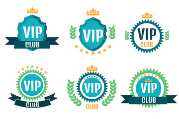 VIP club logos set in flat style - obrazy, fototapety, plakaty