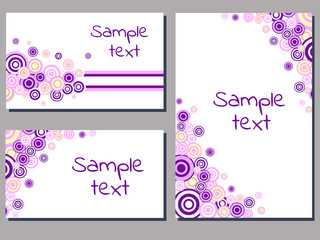 set of cards templates with pink and purple circle ornament