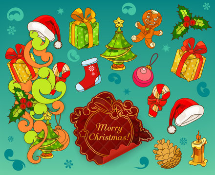 Christmas doodle set of vector icons