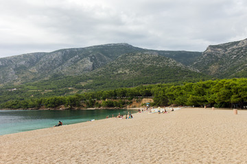 Famous Zlatni Rat beach in Bol at the Brac Island in Croatia.