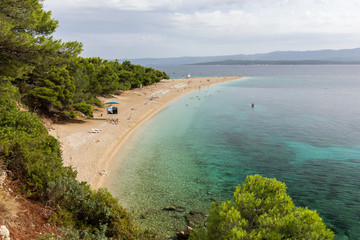 Famous Zlatni Rat beach in Bol at the Brac Island in Croatia.